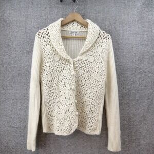 Coldwater Creek Open Knit Cardigan Womens S Wool Angora Cream Shawl Collar Japan